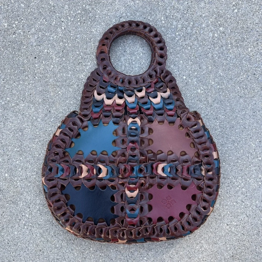 PATRICIA NASH PISTICCI TURQUOISE MULTI-COLOR LINKED LEATHER SHOULDER‎ BAG
